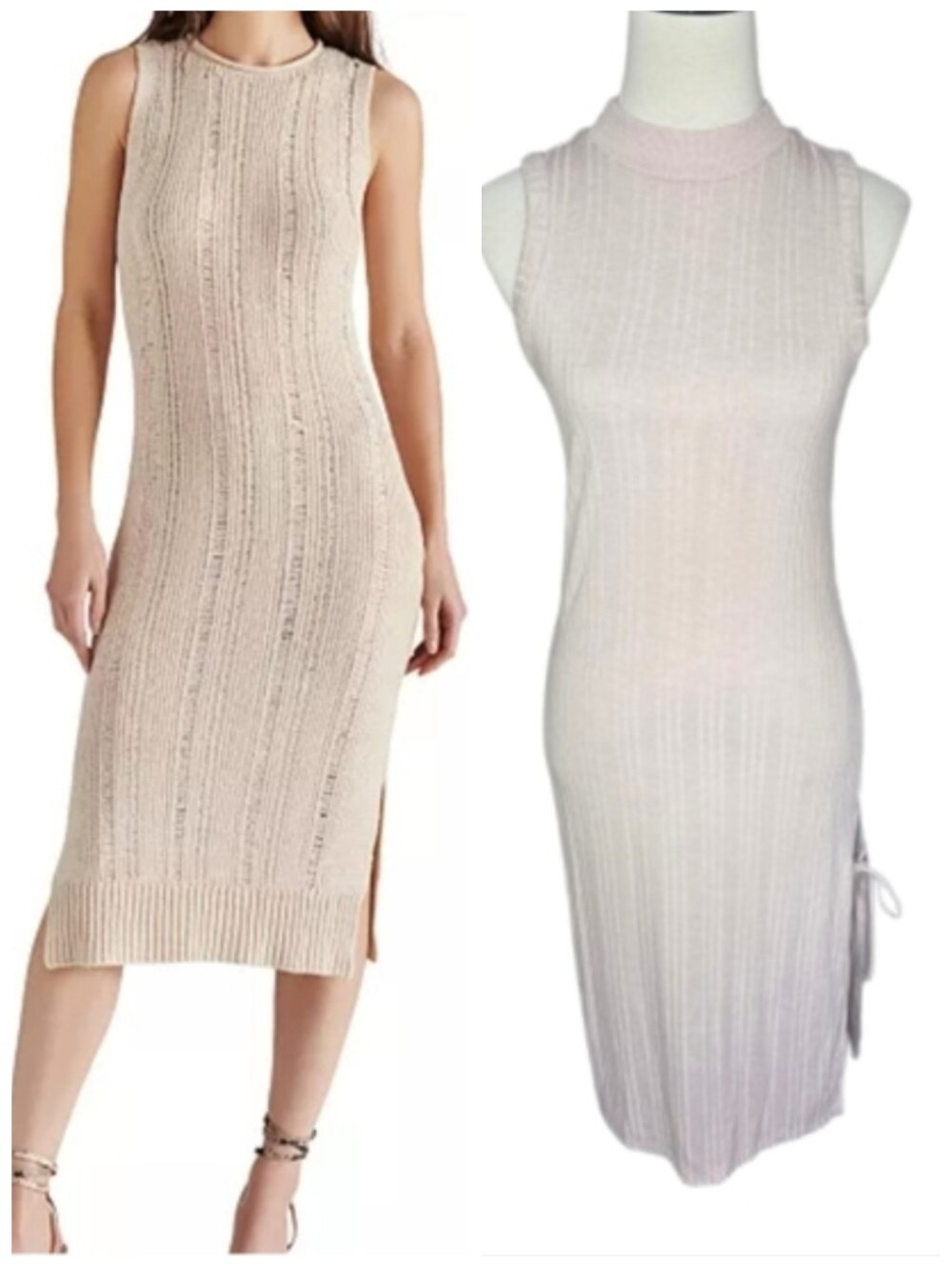 Topshop Ribbed Sleeveless Sheath Dress Mock Neck Blush Casual  Women's size 6